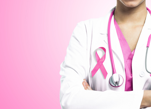 female doctor with a pink ribbon